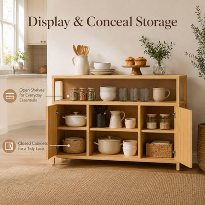 49" Bamboo Buffet Cabinet with Storage, Natural Sideboard Cabinet