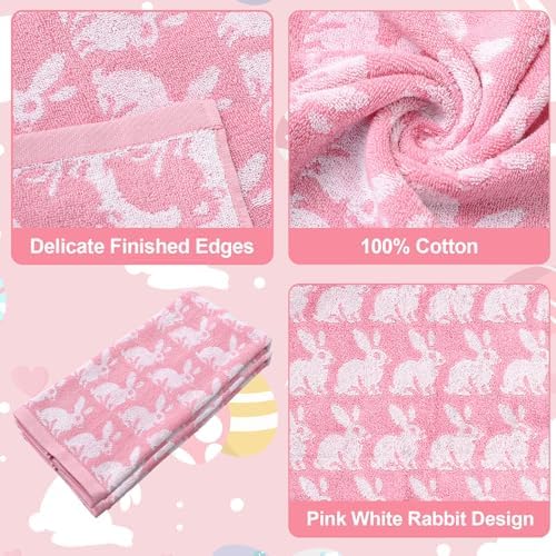 Whaline Easter Bunny Hand Towels Jacquard Cotton Bathroom Towel Pink White Rabbit Absorbent Bath Towel for Kitchen Dish Drying Cleaning Cooking, 29.5 x 13.4 Inch, 2Pcs