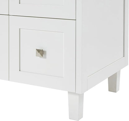 ARIEL Monroe 72-inch Bathroom Vanity with Sink,Solid Wood, 1.5-inch Italian Carrara Marble Countertop & Backsplash, Double Oval Porcelain Sink, 9 Dovetail Drawers, Brushed Nickel, White