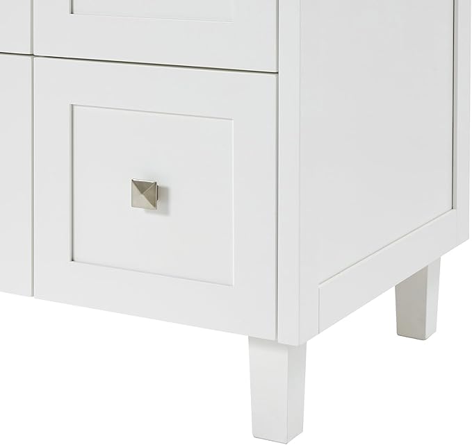 ARIEL Monroe 72-inch Bathroom Vanity with Sink,Solid Wood, 1.5-inch Pure White Quartz Countertop & Backsplash, Double Rectangular Porcelain Sink, 9 Dovetail Drawers, Brushed Nickel, White