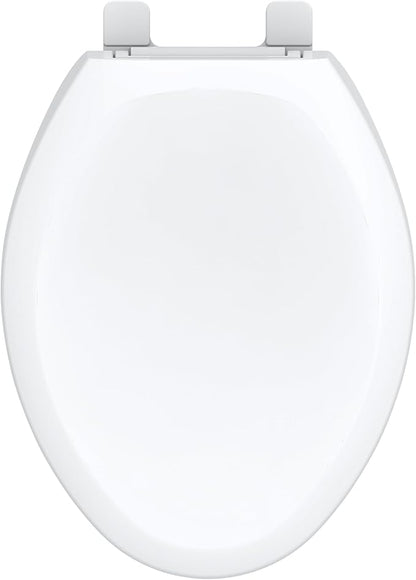 Gerber Elongated Toilet Seat with Cover, Standard Close, Quick & Easy Install, Heavy-Duty Plastic, Adjustable Fit for Standard Elongated Toilets, Durable & Fade-Resistant, White G0099216