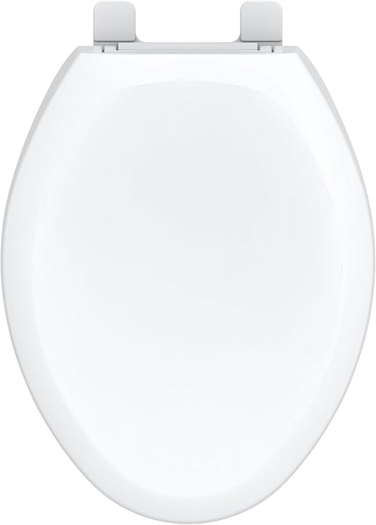 Gerber Elongated Toilet Seat with Cover, Standard Close, Quick & Easy Install, Heavy-Duty Plastic, Adjustable Fit for Standard Elongated Toilets, Durable & Fade-Resistant, White G0099216
