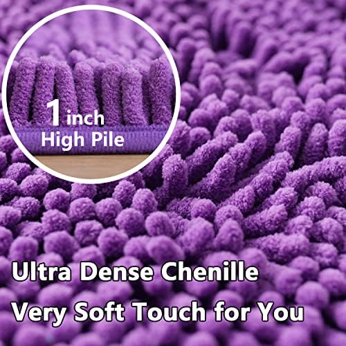 Bathroom Rugs Chenille 3-Piece Extra Soft and Absorbent Shag Bathroom Rugs, Machine Wash Mat, Strong PVC Non-Slip Underside, Plush Carpet Mats (Violet)