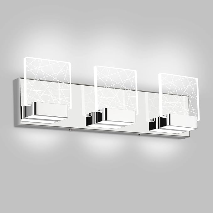 Aipsun Modern Bathroom Vanity Light 3 Light Stainless Steel Chrome Vanity Lighting Fixtures LED Bathroom Lights 6000K