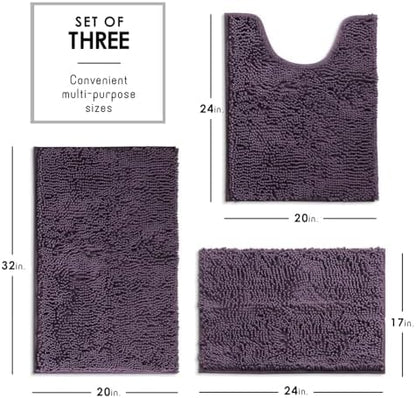 Hearth & Harbor Bathroom Rugs, Chenille Bath Mat - Machine Washable Bath Mats for Bathroom Non-Slip Backing Rubber, Quick Dry Mat - Purple Bath Rug, 17x24-20x32-20x24