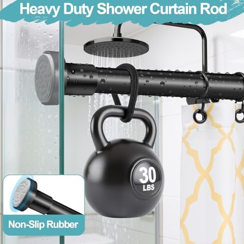 YNL Black Shower Curtain Rod 32-64 Inch(2.7-5.33ft), Non-Slip, Never Rust, Stainless Steel No Drill Spring Tension Shower Rod, Adjustable Curtain Rod for Small Window Doorway Closet