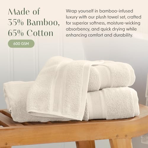 Luxury Bamboo Rayon Oversized Bath Towel Set | 2-Pack | Ultra Soft | Beige