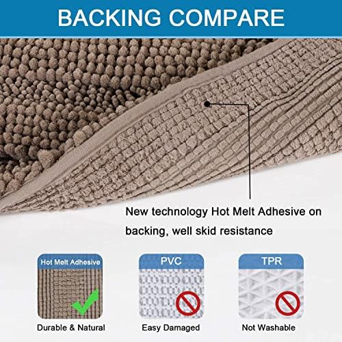 H.VERSAILTEX Bathroom Rugs Bath Rugs for Bathroom Non Slip Bath Mats Extra Thick Chenille Striped Rug 17" x 24" Absorbent Soft Shaggy Washable Dry Fast Bath Mats for Bath Room Floor - Taupe Brown