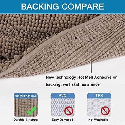 H.VERSAILTEX Bathroom Rugs Bath Rugs for Bathroom Non Slip Bath Mats Extra Thick Chenille Striped Rug 17" x 24" Absorbent Soft Shaggy Washable Dry Fast Bath Mats for Bath Room Floor - Taupe Brown