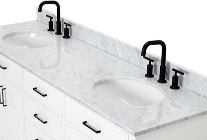 ARIEL Hepburn 72-inch Bathroom Vanity with Sink,Solid Wood, 0.75-inch Italian Carrara Marble Countertop & Backsplash, Double Oval Porcelain Sink, 4 Soft Closing Doors, 6 Dovetail Drawers, White