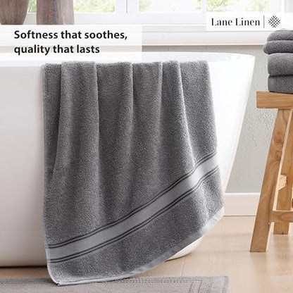 LANE LINEN Luxury Bath Towels Set of 6 (24" x 48") - 100% Cotton, Quick Dry, Soft Bathroom Towels - Cool Grey