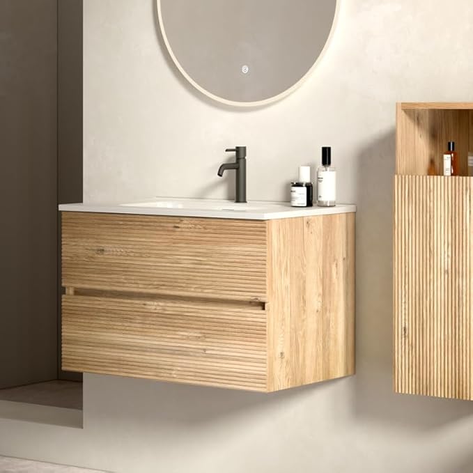 30'' Floating Bathroom Vanity with Sink Combo, Medium Bathroom Cabinet with 2-Soft Close &Large Storage Drawers, for Small Space, Apartment, Hotel, Rough Oak