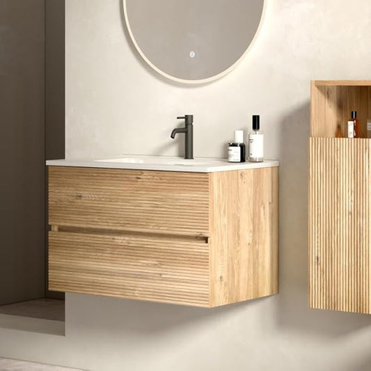 30'' Floating Bathroom Vanity with Sink Combo, Medium Bathroom Cabinet with 2-Soft Close &Large Storage Drawers, for Small Space, Apartment, Hotel, Rough Oak