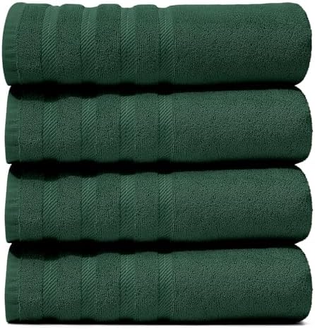 Hearth & Harbor Bath Towels for Bathroom - 100% Ring Spun Cotton Luxury Bathroom Towels - Soft & Highly Absorbent 4 Bath Towels, Hunter Green