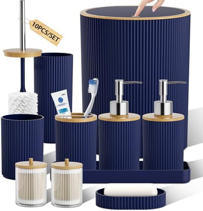 Navy Blue Bathroom Accessories Set, 10PC Bathroom Decor Sets