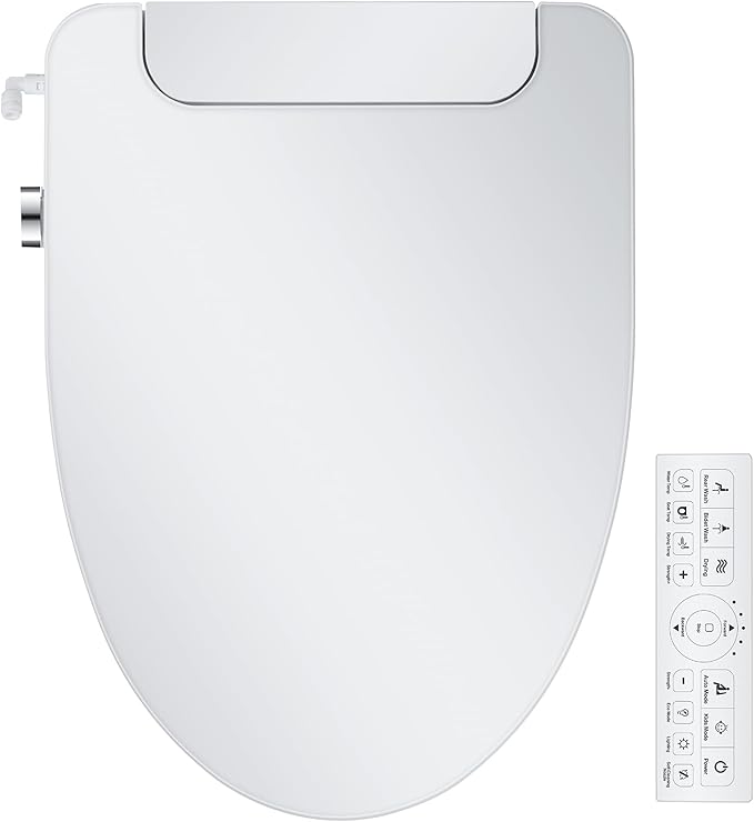 Electric Bidet Toilet Seat, Elongated, Warm Water with Air Dryer, Heated Seat and Slow Close Lid, Front and Rear Wash, Adjustable Water Temperature, LED Nightlight, Wireless Remote, White, 101