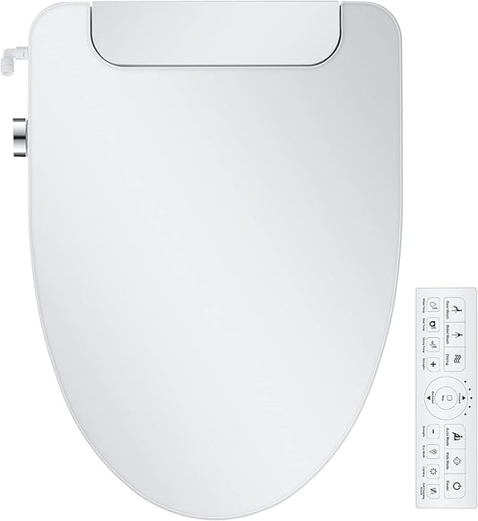 Electric Bidet Toilet Seat, Elongated, Warm Water with Air Dryer, Heated Seat and Slow Close Lid, Front and Rear Wash, Adjustable Water Temperature, LED Nightlight, Wireless Remote, White, 101