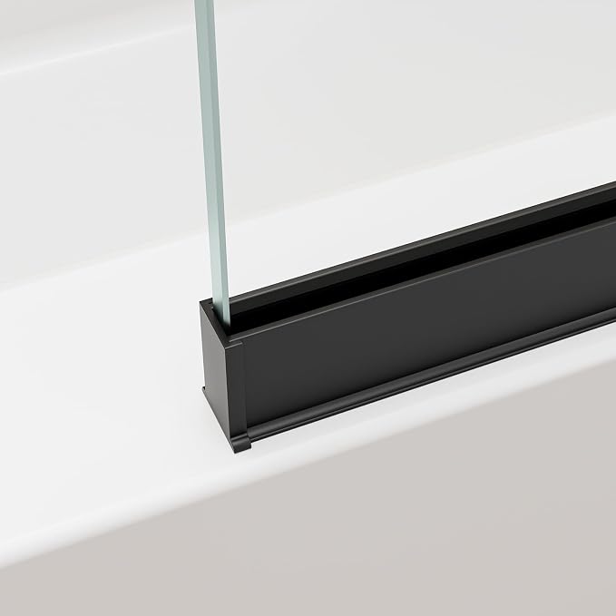 Bathtub Shower Screen 35" x 60" Shower Tub Wall Panel Matte Black | Tempered Glass 3/8 inch, Half Frameless Shower Wall Panel, Easy to clean Coating, Fixed Glass Shower Door With Hardware