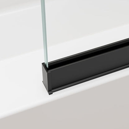 Bathtub Shower Screen 35" x 60" Shower Tub Wall Panel Matte Black | Tempered Glass 3/8 inch, Half Frameless Shower Wall Panel, Easy to clean Coating, Fixed Glass Shower Door With Hardware