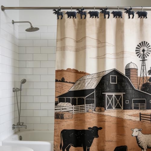 12-Piece Deer Bear Western Farmhouse Rustic Shower Curtain Hooks