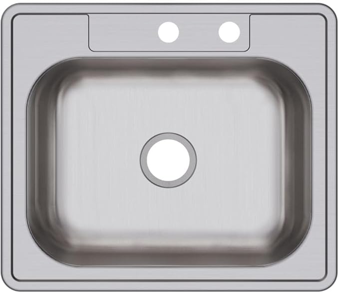 Elkay D12521MR2 22 Gauge Stainless Steel Single Bowl Top Mount Kitchen Sink, 25 x 21.25 x 6.5"
