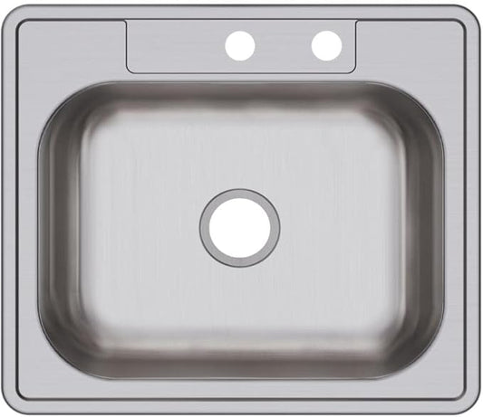 Elkay D12521MR2 22 Gauge Stainless Steel Single Bowl Top Mount Kitchen Sink, 25 x 21.25 x 6.5"