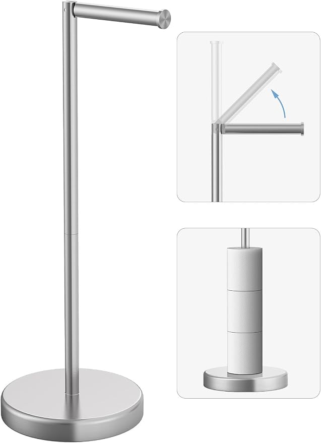 Brushed Nickel Toilet Paper Holder Stand Free Standing Tissue Roll Holder | Freestanding Toilet Paper Stand Storage for Bathroom 304 Stainless Steel Rustproof for 4 Rolls(Fits All Rolls) by Evolvegoods