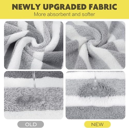 KinHwa Gray Hand Towels for Bathroom, Microfiber, Gray Stripe, 6 Pack