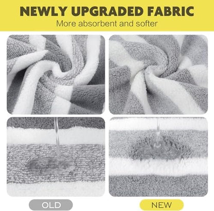 KinHwa Gray Hand Towels for Bathroom, Microfiber, Gray Stripe, 6 Pack