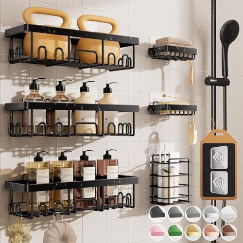 Veken Shower Caddy 6-Pack, Bathroom Organizers and Storage Shelves, Black