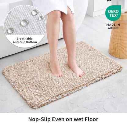 Disolla Bathroom Rug 24x48 - Non-Slip Plush Thick Bath Mat, Highly Absorbent & Ultra Soft Fluffy Floor Mat, Machine Washable for Shower and Tub, Beige & White