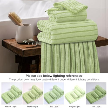4 Pcs Grass Green Cabana Stripe Large Bath Towels 35"x70" Oversized Bath Sheet Soft Breathable Jumbo Bathroom Towels Highly Absorbent Shower Towel Quick Dry Beach Chair Towel Spa Gym Hotel Towel Set