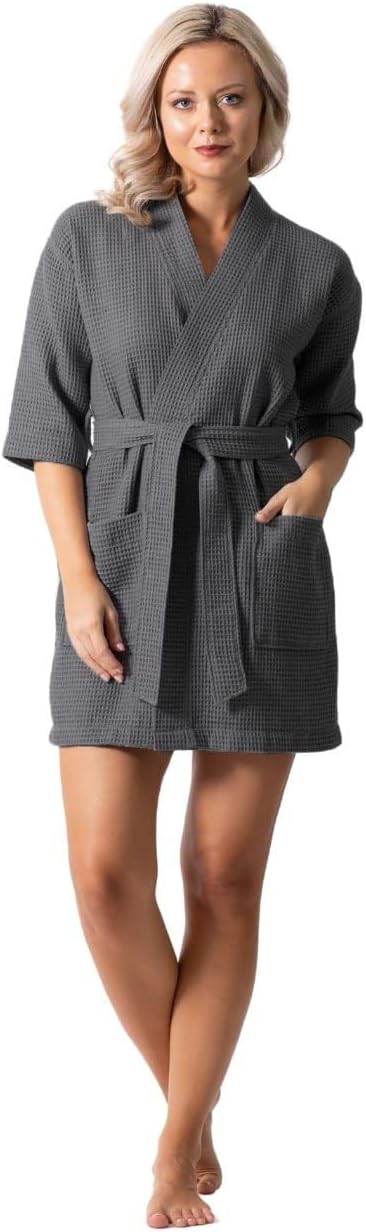 Lightweight Waffle Knit Bath, Spa & Bridesmaids Kimono Short Robes for Women - Quick Dry & Soft