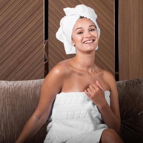 BAGNO MILANO Turkish Cotton Bath Towels, Hand Towels - Soft Plush Jacquard Collection - Highly Absorbent Towel Set (White, 4 Pcs Hand Towel Set)
