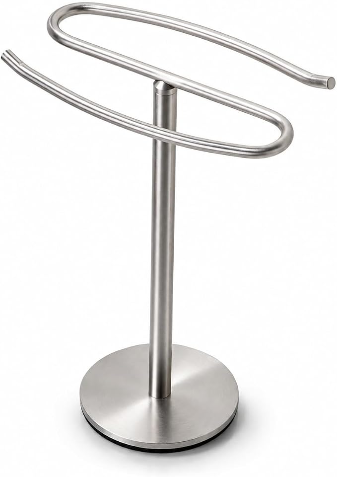 Brushed Nickel Hand Towel Holder Stand,13 Inch Tall Free-Standing Towel Rack, SUS304 Stainless Steel Towel Bar Rack Stand, Tower Bar for Bathroom Kitchen Vanity Countertop…