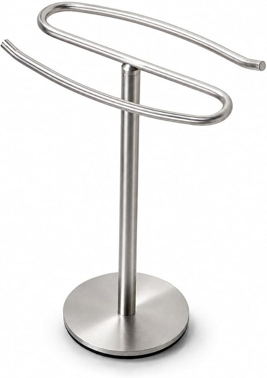 Brushed Nickel Hand Towel Holder Stand,13 Inch Tall Free-Standing Towel Rack, SUS304 Stainless Steel Towel Bar Rack Stand, Tower Bar for Bathroom Kitchen Vanity Countertop…