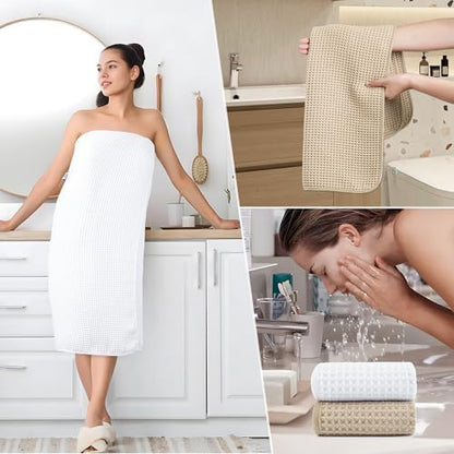 POLYTE 430 GSM Poly Blend Microfiber Quick Dry Waffle Bath Towel Set of 6
