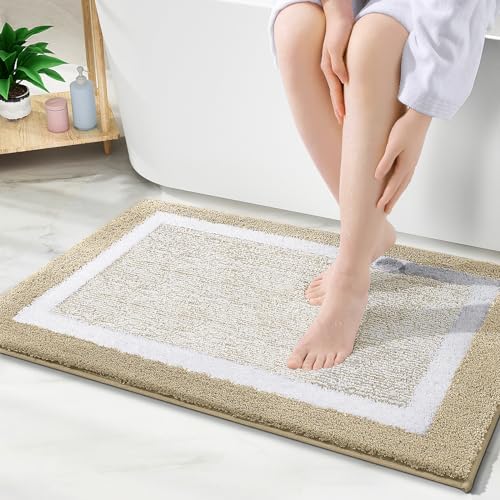 OLANLY Bathroom Rugs 36x24, Soft Absorbent Microfiber Bath Rugs, Beige