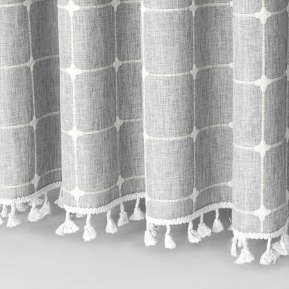 Boho Farmhouse Classic Plaid Linen Tassel Shower Curtain Light Grey,36x72