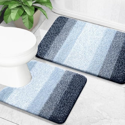 OLANLY Micorfiber Bathroom Rug Set 2 Piece, 24"x16"+U-Shaped 24"x20"