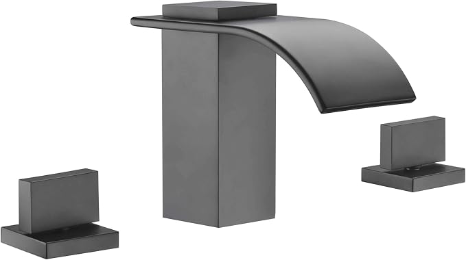 SUMERAIN Matte Black 8 Inch Widespread Waterfall Bathroom Sink Faucet | 3 Hole, 2 Handles, Modern Design, Easy DIY Installation