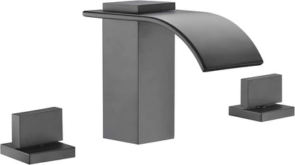 SUMERAIN Matte Black 8 Inch Widespread Waterfall Bathroom Sink Faucet | 3 Hole, 2 Handles, Modern Design, Easy DIY Installation