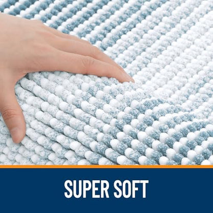 OLANLY Small Bathroom Rugs 24x16, Chenille Striped Bath Rugs, Airy Blue