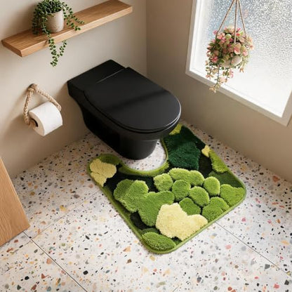 Hifuwan Cute Green Moss Toilet Rugs U Shaped Non Slip Bath Mats, 20x20 Inch