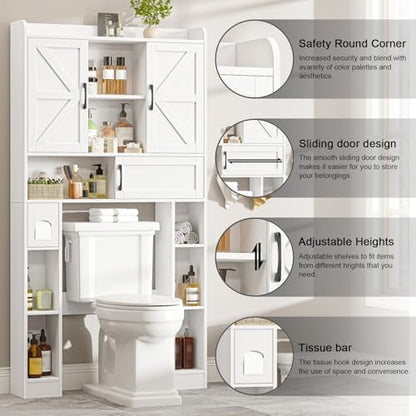 Vabches Over The Toilet Cabinet with 2 Barn Doors & Sliding Door,White
