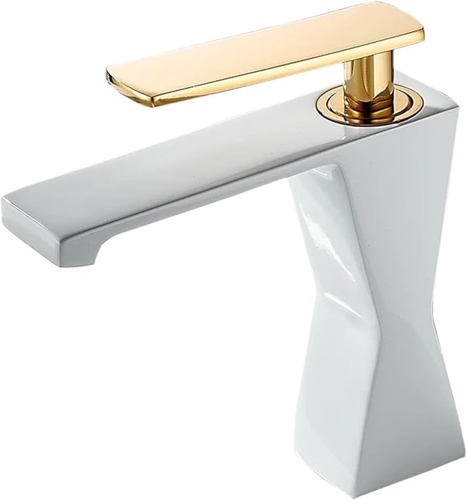 Bathroom Sink Faucet Brass Modern Cold Waterfall Deck Mounted Vessel(White-Gold)