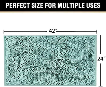 H.VERSAILTEX Microfiber Bath Rugs Chenille Floor Mat Ultra Soft Washable Bathroom Dry Fast Water Absorbent Bedroom Area Rugs, 24 x 42 - Inch, Eggshell Blue