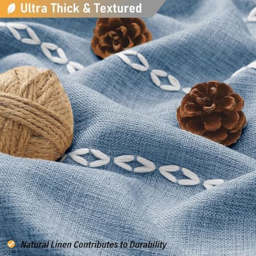 BTTN 60 x 84 Boho Farmhouse Linen Heavy Duty Cloth Shower Curtain Set, Blue