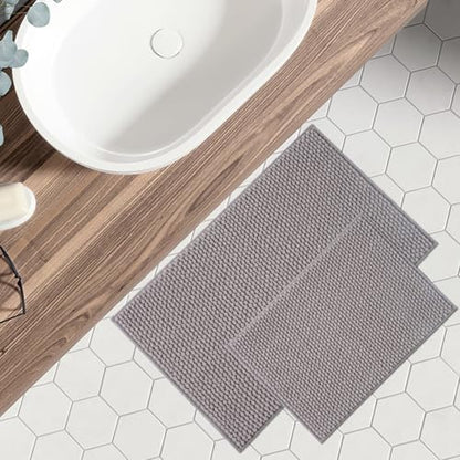 FRESHMINT Chenille Bath Rugs Set 2 Pieces, Gray, 17''x24''+20''x32''