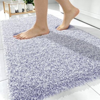 OLANLY Microfiber Bathroom Rugs 30x20, Quick Dry Mat, Lavender and White